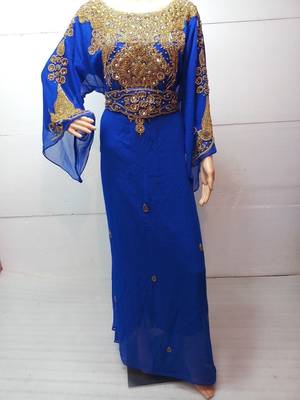 Royal blue georgette embroidered islamic kaftans 2