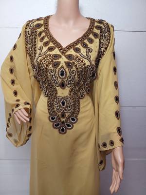 Beige georgette embroidered islamic kaftans 2
