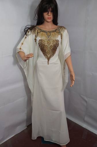 Cream georgette embroidered islamic kaftans