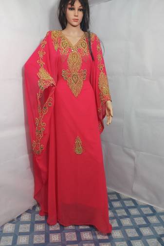 Pink georgette embroidered islamic kaftans