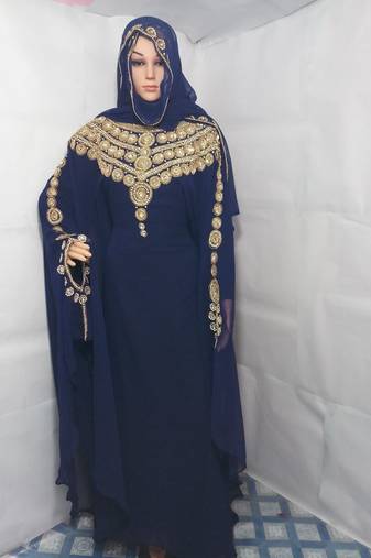 Navy blue georgette embroidered islamic kaftans