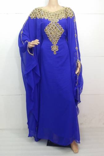 Royal blue georgette embroidered islamic kaftans