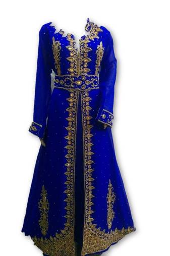 Royal blue georgette embroidered islamic kaftans