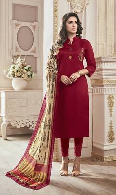 Maroon Cotton Embroidered Semi Stitched Salwar With Dupatta 1