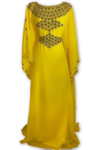 Yellow georgette embroidered islamic kaftans