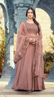 Light pink georgette embroidered semi stitched salwar with dupatta 1