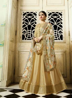 Golden Silk Embroidered Semi Stitched Salwar With Dupatta 1