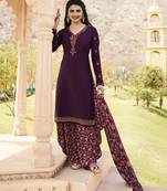 Purple crepe embroidered semi stitched salwar with dupatta
