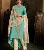 Sky Blue Silk Embroidered Semi Stitched Salwar With Dupatta