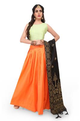 Orange plain dupion silk stitched lehenga with dupatta 3