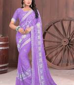 Purple embroidered chiffon saree with blouse