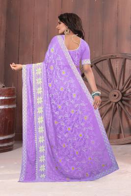 Purple embroidered chiffon saree with blouse 2