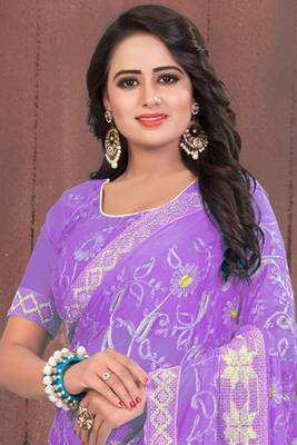 Purple embroidered chiffon saree with blouse 5