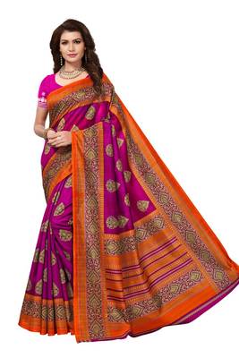 pink printed cotton silk saree with blouse 1