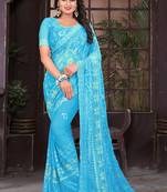 Light blue embroidered chiffon saree with blouse