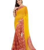 Yellow Printed Faux Georgette Saree With Blouse