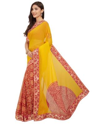 Yellow Printed Faux Georgette Saree With Blouse 2
