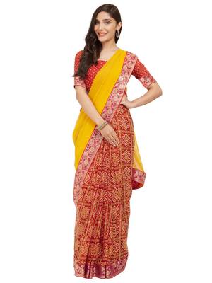 Yellow Printed Faux Georgette Saree With Blouse 3
