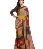 Beige Printed Faux Georgette Saree With Blouse