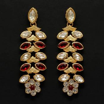 Maroon color dangle kundan earrings 1
