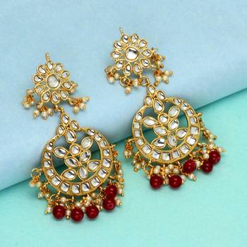 Maroon color dangle kundan earrings 2