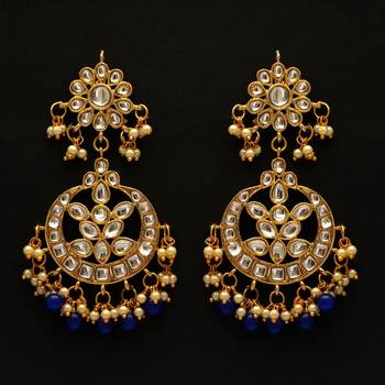 Blue color dangle kundan earrings 1