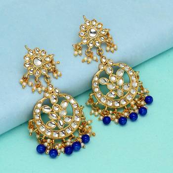 Blue color dangle kundan earrings 2
