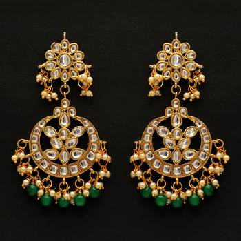 Green color dangle kundan earrings 1
