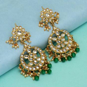 Green color dangle kundan earrings 2