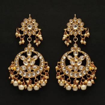 White color dangle kundan earrings 1