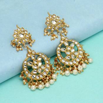 White color dangle kundan earrings 2