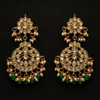 Green color dangle kundan earrings 1