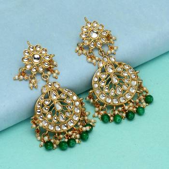 Green color dangle kundan earrings 2