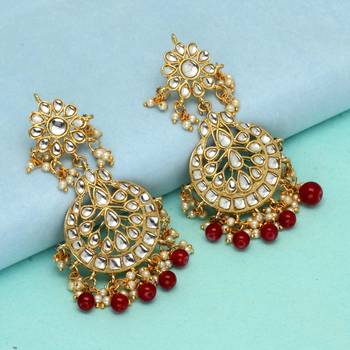 Maroon color dangle kundan earrings 2