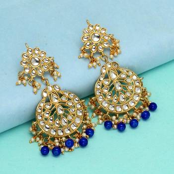 Blue color dangle kundan earrings 2