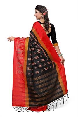 Black Printed Cotton Silk Saree With Blouse 3