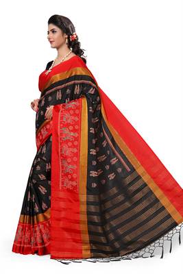 Black Printed Cotton Silk Saree With Blouse 4