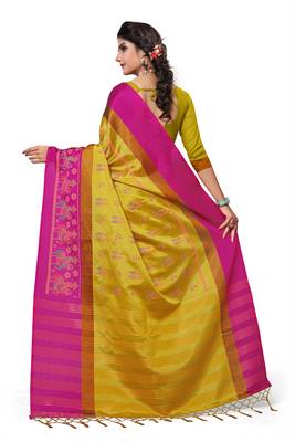 Light Yellow Printed Cotton Silk Saree With Blouse 3