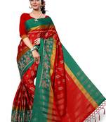 Red Printed Cotton Silk Saree With Blouse