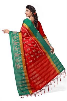 Red Printed Cotton Silk Saree With Blouse 3