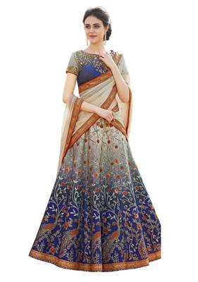 Blue Satin Silk Embroidery Lehenga With Dupatta 2