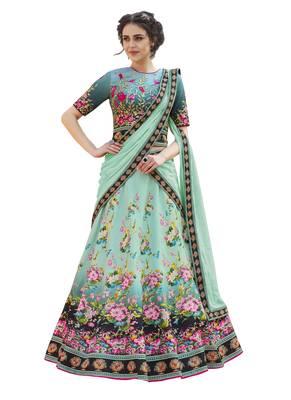 Light Green Satin Silk Embroidery Lehenga With Dupatta 1