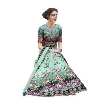 Light Green Satin Silk Embroidery Lehenga With Dupatta 2