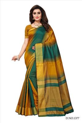 Green woven art silk saree with blouse 1