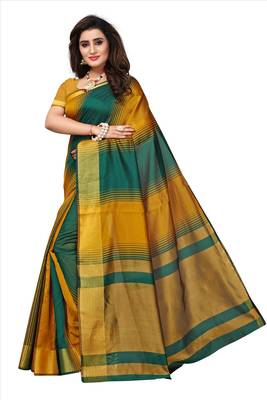 Green woven art silk saree with blouse 2