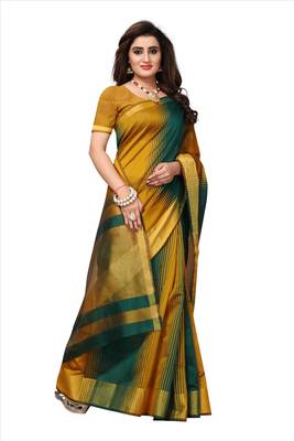 Green woven art silk saree with blouse 3
