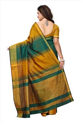 Green woven art silk saree with blouse 4