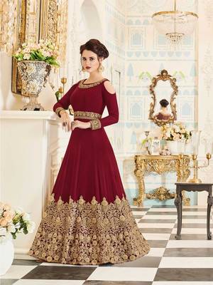 maroon embroidered pure georgette semi stitched salwar with dupatta 1