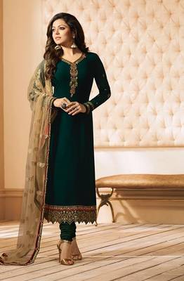 Dark-green embroidered pure georgette salwar 1