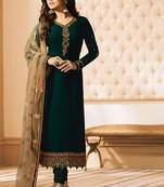 Dark-green embroidered pure georgette salwar